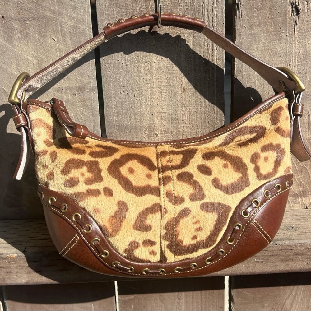 Vintage Coach Leopard Print Pony Hair Shoulder Bag